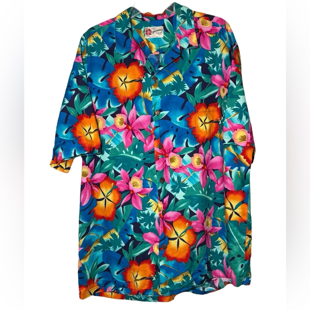 Hilo Hattie Vibrant Floral Hawaiian Shirt Men's 2XL